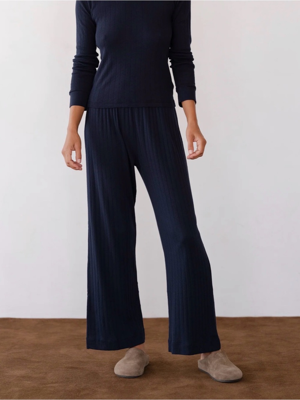The Pointelle Simple Crop Pant - Navy - Size Large